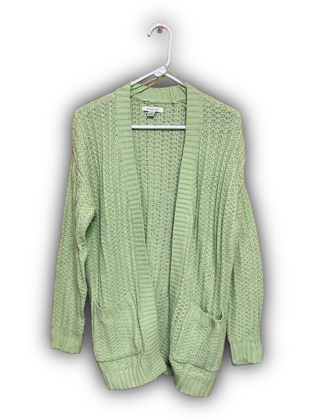 American Eagle Open Knit Cardigan | Sage Green | Boho Small Oversized Fit - Picture 2 of 7